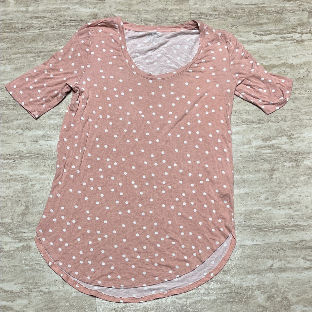 Maurices Pink and White Polka Dot Short Sleeve Tunic